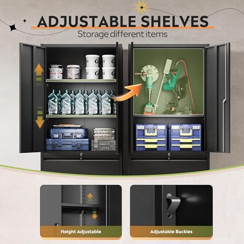 DEVAISE File Cabinet with 2 Drawers and Doors, Locking Metal Storage Cabinet with Adjustable Shelves for Home Office, Warehouse, Garage, School, Black - Image 6