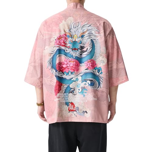 Image of PRIJOUHE Men's Japanese Kimono Cardigan Jackets Casual Long Sleeve Open Front Coat Lightweight Yukata Outwear