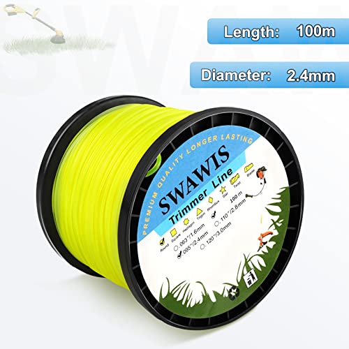 Miniatura 4 de Swawis Hilo Desbrozadora 2,4mm X 100m Hilo De Corte Hilo De Nylon De Cortacésped Redonda Para Jardin Hierba, Amarillo