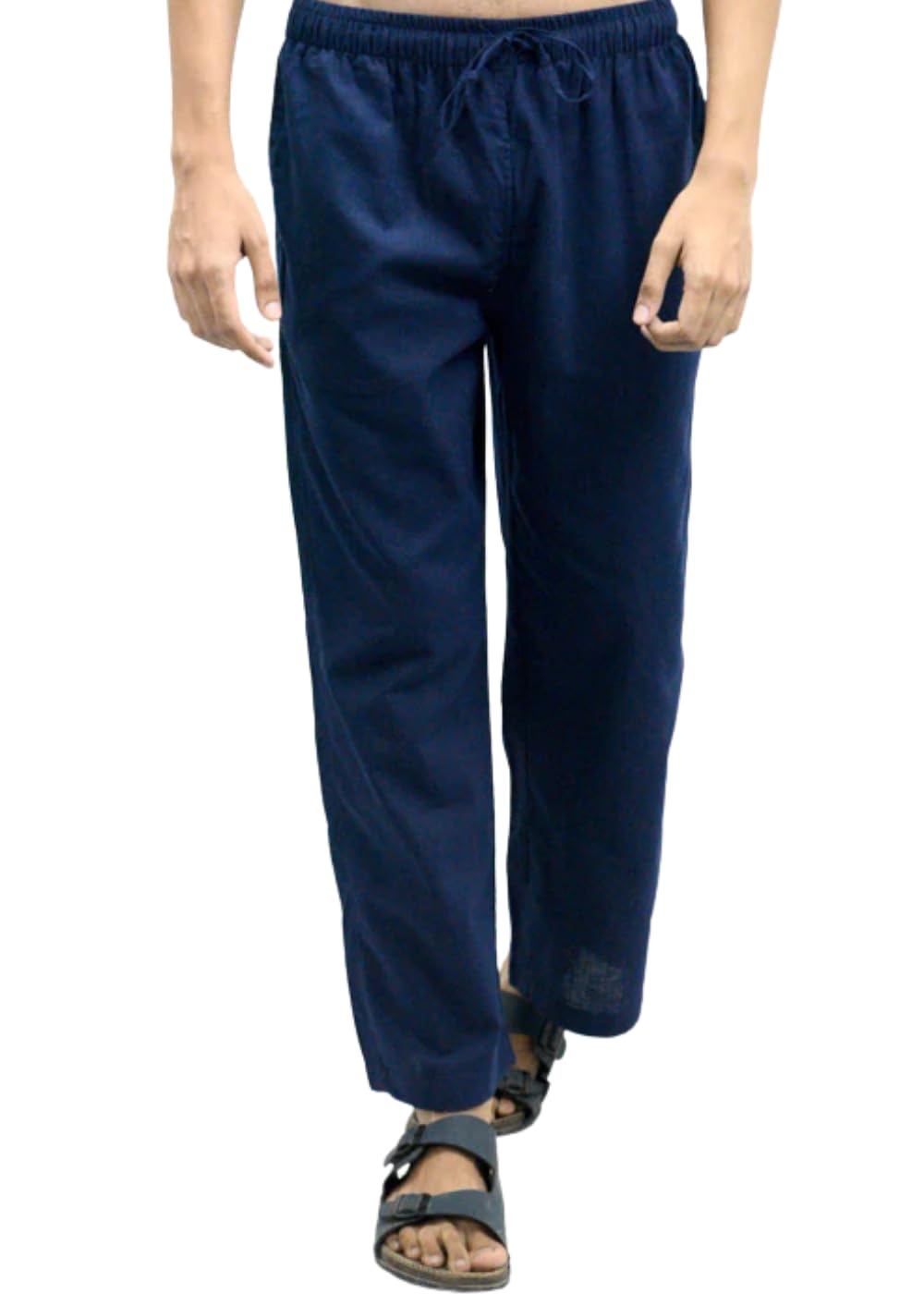 Men's Cotton Linen Blend Loose-Fit Pyjama Trousers – Navy Blue Lightweight Relaxed Fit Bottom Wear-picture-28