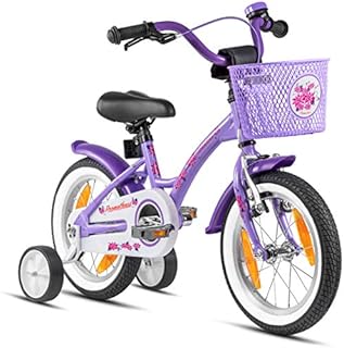 PROMETHEUS BICYCLES Rower dziecięcy od 4 lat rower dziewczęcy 14 cali, rower dla dziewczynek, rower dla dzieci z kółkami podporowymi, hamulec nożny w kolorze fioletowo-fioletowym