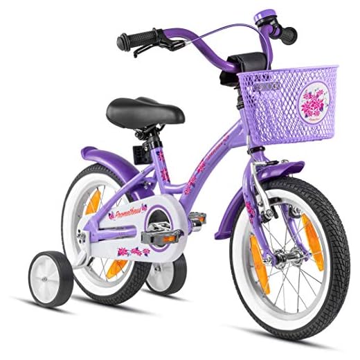 PROMETHEUS BICYCLES Bicicleta niña 4-6 años 14 Pulgadas Bicicleta niña 4 años Bici niña - Infantil con Pedales ruedines y Freno contrapedal Morado