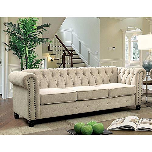 Furniture Of America Gabby Traditional Chenille Nailhead Trim Sofa In Ivory #TOP1