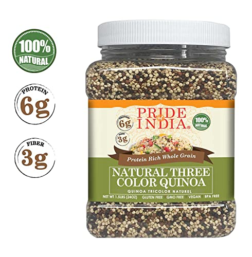 Pride Of India - Natural Three Color Quinoa - 100% Royal Bolivian Superior Grade Protein Rich Whole Grain, 1.5 Pound (24Oz) Jar #TOP1