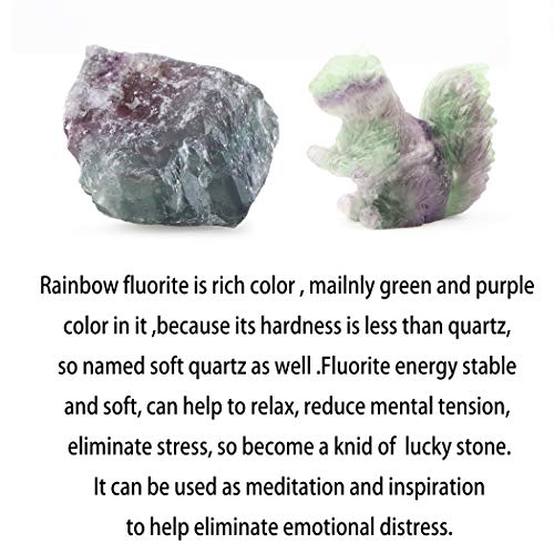 Artistone Rainbow Fluorite Crystal Squirrel Statue Decor 2 Inch Hand Carved Gemstone Squirrel Figurines Pocket Animal Carvings Sculpture Reiki Healing Stones Decoration #TOP2