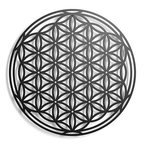 keluly Wandkunst aus Metall Schwebende Metallskulptur Schatten Stahl Blume des Lebens 43x31cm