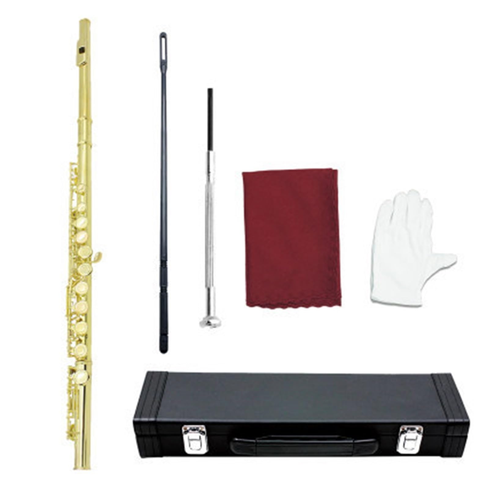 Flauto Professionale C Flauto Traverso Nichelato Con Chiave In Mi E Do Foro Chiuso Strumento Per Principianti(Gold)