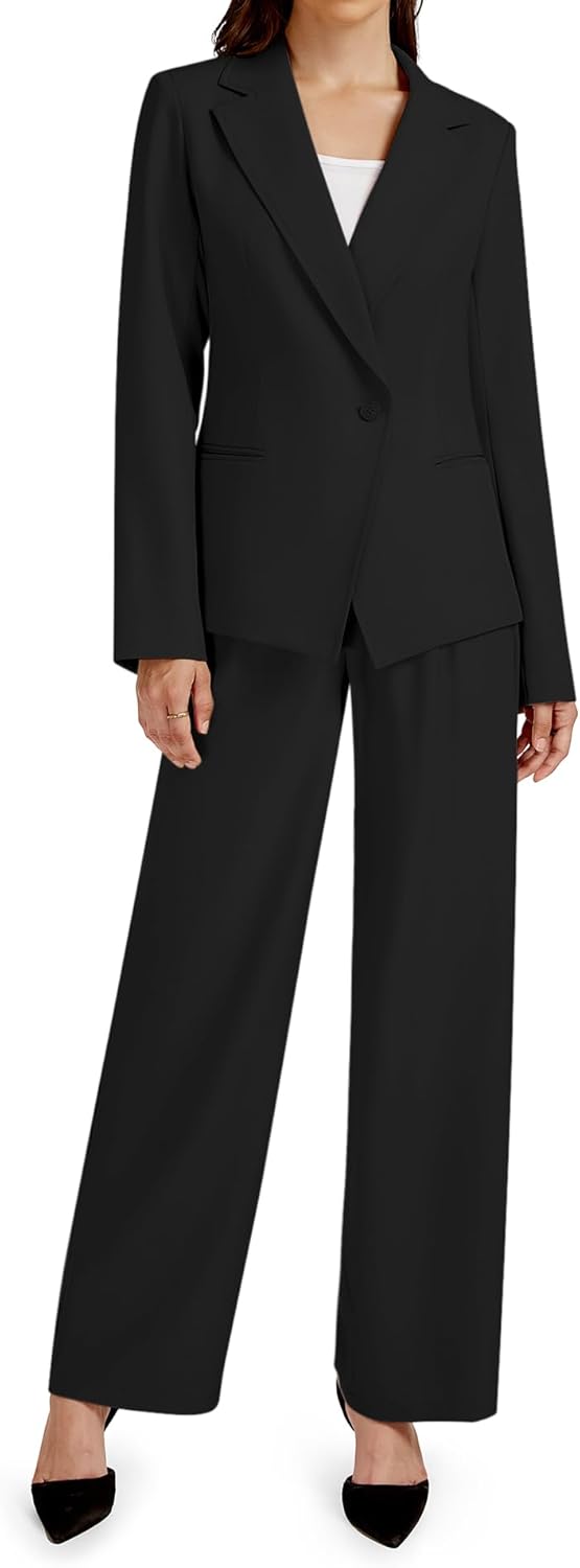 2 Piece Outfits for Women Business Casual Single Button Blazer Jacket and Wide Leg Pants Matching Suit Sets 2 Piece Outfits for Women Business Casual Single Button Blazer Jacket and Wide Leg Pants Matching Suit Sets