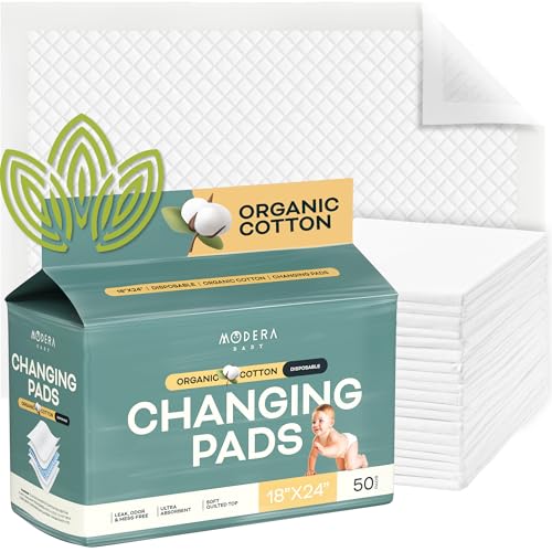 Organic Cotton Disposable Changing Pad Liners | Large 18x24 Hypoallergenic Ultra Absorbent & Waterproof Super Soft, Quilted Underpads for Baby Diaper...