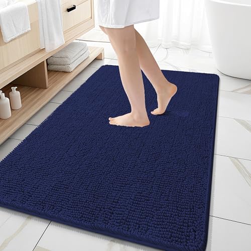 Image of OLANLY Large Bathroom Rugs 59x35, Soft Absorbent Chenille Bath Rugs, Rubber Backing Quick Dry, Machine Washable Bath Mats for Bathroom Floor, Tub and Shower, Home Decor Accessories, Twilight Sapphire