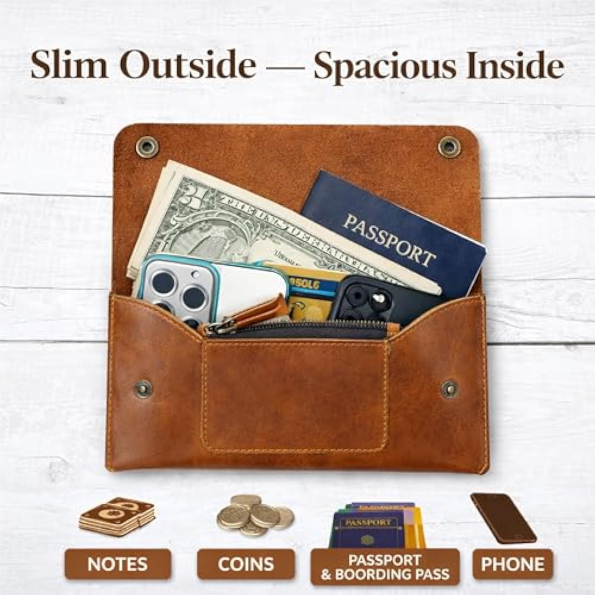 Leather Currency Pouch, Organizer for Bills