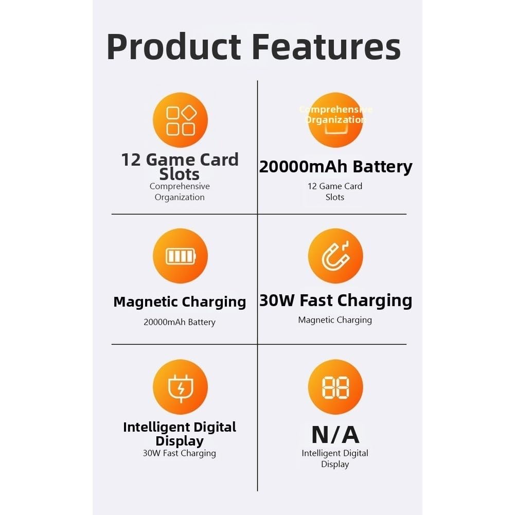 ZYWUOY Custodia di ricarica wireless per Switch 2, batteria da 20000 mAh, scatola di immagazzinaggio in EVA con ricarica rapida da 30 W, display digitale, organizer da viaggio nero