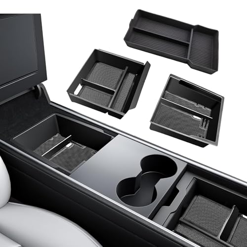tslmodely 3 Piece Center Console Organizer Tray for Tesla Model 3 Highland 2024 2025 Model Y Juniper 2025 Armrest Storage Box Tesla Interior Accessories by tslmodely - Used condition - US$22.11