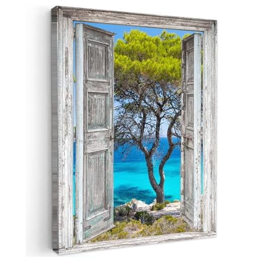 MuchoWow© Impression sur Toile Decoration Murale Peinture 50x70 cm Tableaux Decoratifs Muraux Décoration Chambre Arbre - Tropical - Mer - Vue - Plage