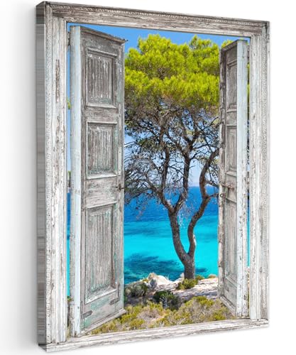 MuchoWow© Impression sur Toile Decoration Murale Peinture 50x70 cm Tableaux Decoratifs Muraux Décoration Chambre Arbre - Tropical - Mer - Vue - Plage