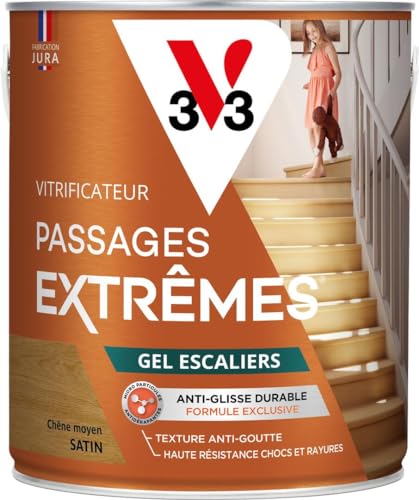 V33 Vitrificateur parquets passages extrêmes Gel escaliers, Chêne moyen Satin, 2,5L