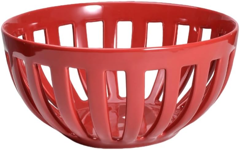 WAIT FLY Ceramic Fruit Bowl for Kitchen Counter, Red Fruit Basket for Fruits, Vegetables, Breads, Candy, Snacks