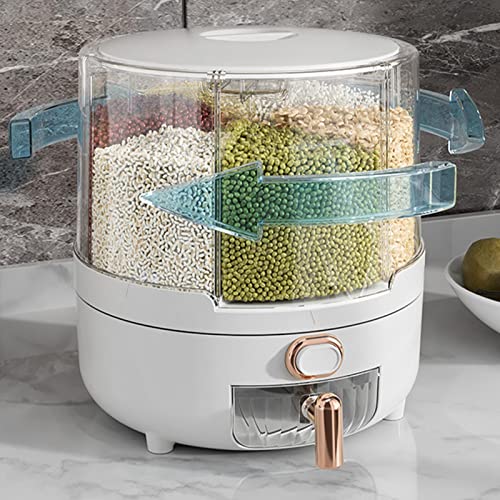 Dispensador de Arroz, Dispensador Giratorio de Alimentos Secos, Contenedor de Almacenamiento de Granos de Cocina de Plá PP con Soporte de 6 Compartimentos para Arroz y (L)