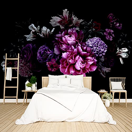 BZHXBZ - Black Peony Floral Wallpaper Bedroom Purple Botanical Flowers