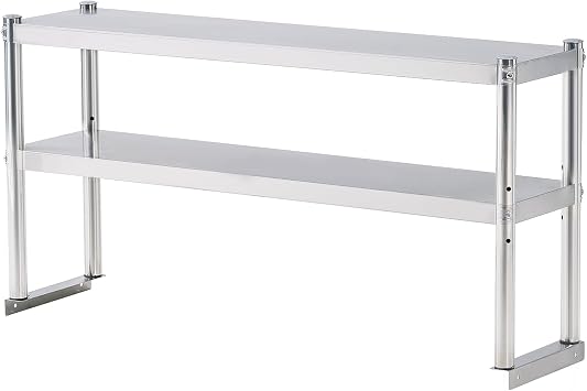 KUARBARR Stainless Steel Shelf 2 Tier Stainless Overshelf for Kitchen Prep Work Table 12 x 48 Inches Adjustable Commercial Steel Table OverShelf for Kitchen, Restaurant, Bar, Utility Room, Garage