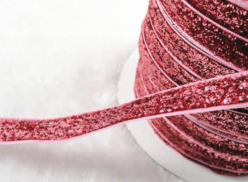 YAKA 25Yards 3/8-inch Wide Premium Glitter Glitter Velvet Sparkle Fabric Ribbon for Wedding, Holiday, Home Decoration, Gift Wrap Pink