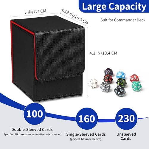 Zettokete Card Deck Box With 2 Dividers,Large Capacity Trading Card Storage Box Fits 100+ Double-Sleeved Cards,Pu Leather Deck Case Compatible With Magic Commander Yugioh Tcg Ccg,Black02 thumb #2