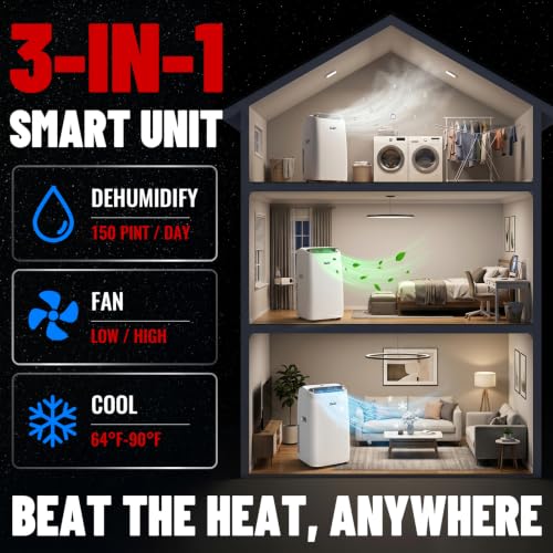 Image of DuraComfort 14,000 BTU Portable Air Conditioner for Rooms up to 700 Sq.Ft, 3-in-1 Portable AC Unit with Cooling, Fan & Dehumidifier, Remote Control and Window Installation Kit