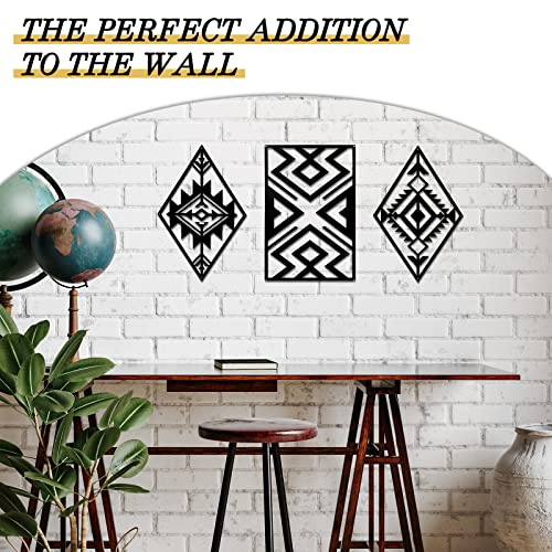 Pelopy 3 Pcs Metal Aztec Wall Decor Geometric Farmhouse Wall Art 16.93 X 11 Inch Boho Western Bathroom Decor Southwestern Decor Rectangle Diamond Frame Wall Hanging For Bedroom, Black (Boho) #TOP5