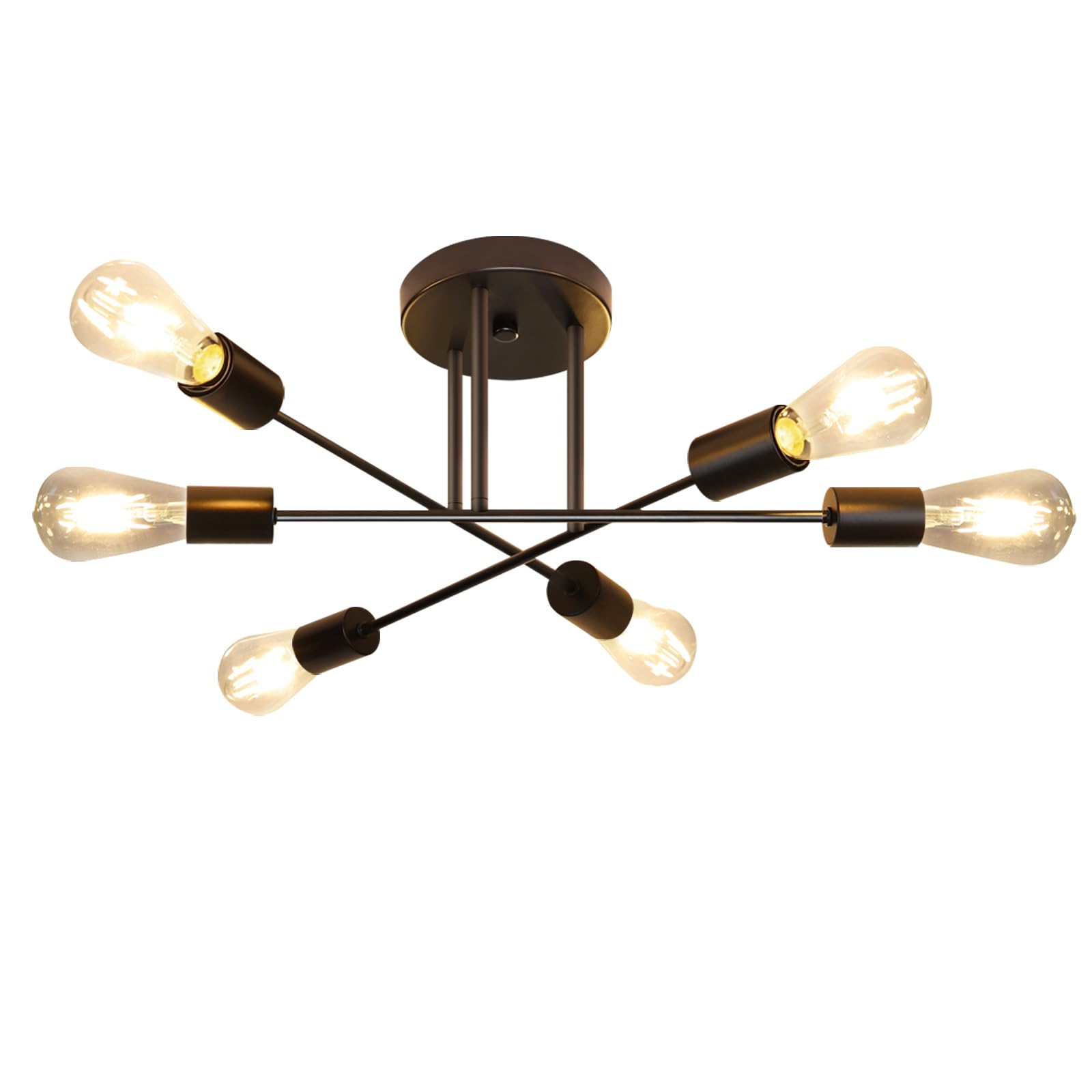 Lampa sufitowa Vintage 6 płomieni E27 Żyrandol Czarna Retro Przemysłowa