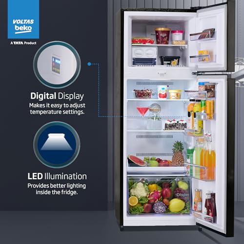 Image of Voltas Beko, A Tata Product 283 L, 2-Star Double Door Frost Free ProSmart Inverter Refrigerator with NeoFrost Dual Cooling Technology (RFF334C / 2WPV100RXBD, Wooden Black)