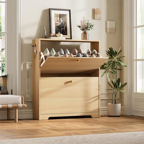 Nicetree Shoe Storage Cabinet with 2 Flip Drawers, Slim Shoe