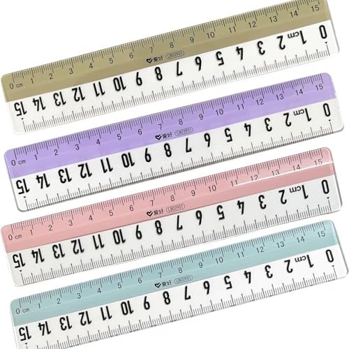 BLOOPIC 定規 15cm 小学生 4本セット 物差し 15センチ定規 測定ツール 文房具 子供たち用 見やすい数字入り 携帯便利 (4色)