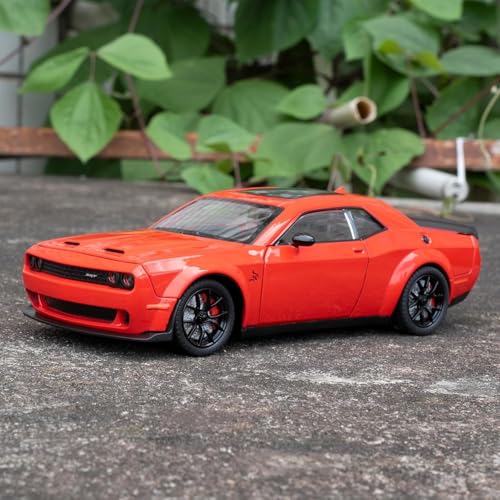 Image of 1 /24 Dodge Challenger Hellcat Model Car, Zinc Alloy Pull Back Toy car with Sound and Light for Kids Boy Girl Gift (Red)