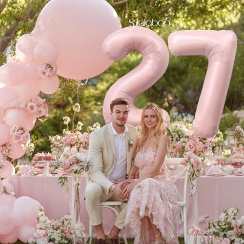 Image of 40 Inch Light Pink Number 27 Balloon 0-9 27th Foil Big Giant | Digital for Birthday Anniversary Graduation Decorations