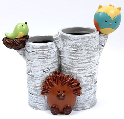 Forest Friends Toothbrush Holder - Tree Design with Hedgehog, Bird and Owl