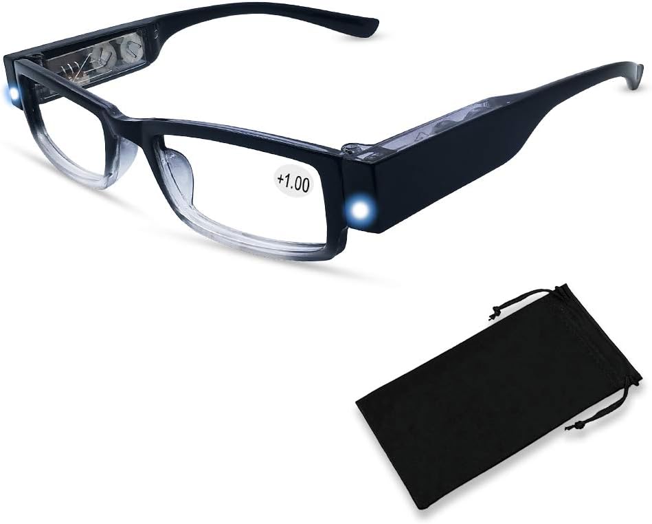 Reading Glasses with Light Magnifying Glasses with Light Led Magnifier Eyeglasses Nighttime Reader Frame Eyewear+1.0