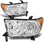 DNA MOTORING HL-OH-TT07-CH-AM Pair Chrome Housing Amber Corner Headlights Compatible with 07-13 Tundra / 08-17 Sequoia