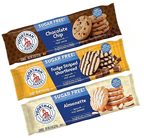 sugar free items - Voortman Bakery Sugar Free Wafers Variety Pack | Chocolate Chip, Fudge Stripe Shortbread and Iced Almonette | 3 pack