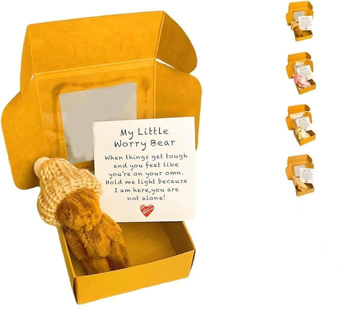 Little Bear in Box,Handmade Mini Plush Teddy Bear in Box,The Ultimate Emotional Support Partner, Bring You Encouragement and Warmth,with Inspirational Card,Gifts for Lovers and friends (Brown)