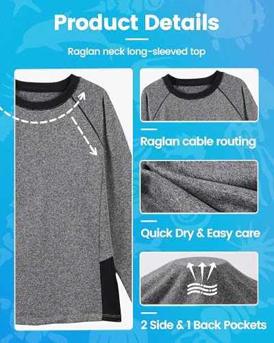Image of Angel season Boys Girls Long Sleeve Shirts Breathable Moisture Wicking Athletic Activewear T-Shirt for Kids, 5-14 Years