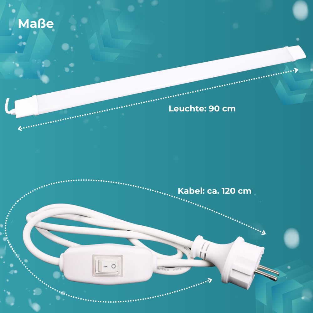 LUXULA 4er Set LED Unterbauleuchte 90cm mit Schalter - 120cm Kabel - 22W 2000lm - 4000K Neutralweiß - 230V Schukostecker - IP65 Feuchtraumleuchte Schrankbeleuchtung Küche Werkstatt