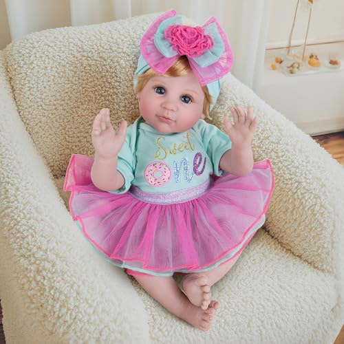 Image of Milidool Lifelike Reborn Baby Dolls, 22 inch Weighted Cute Soft Body Realistic Newborn Baby Doll Real Life Baby Dolls Girl Gift with Feeding Toy Accessories Set for 3+ Years Old Kids, Grandma