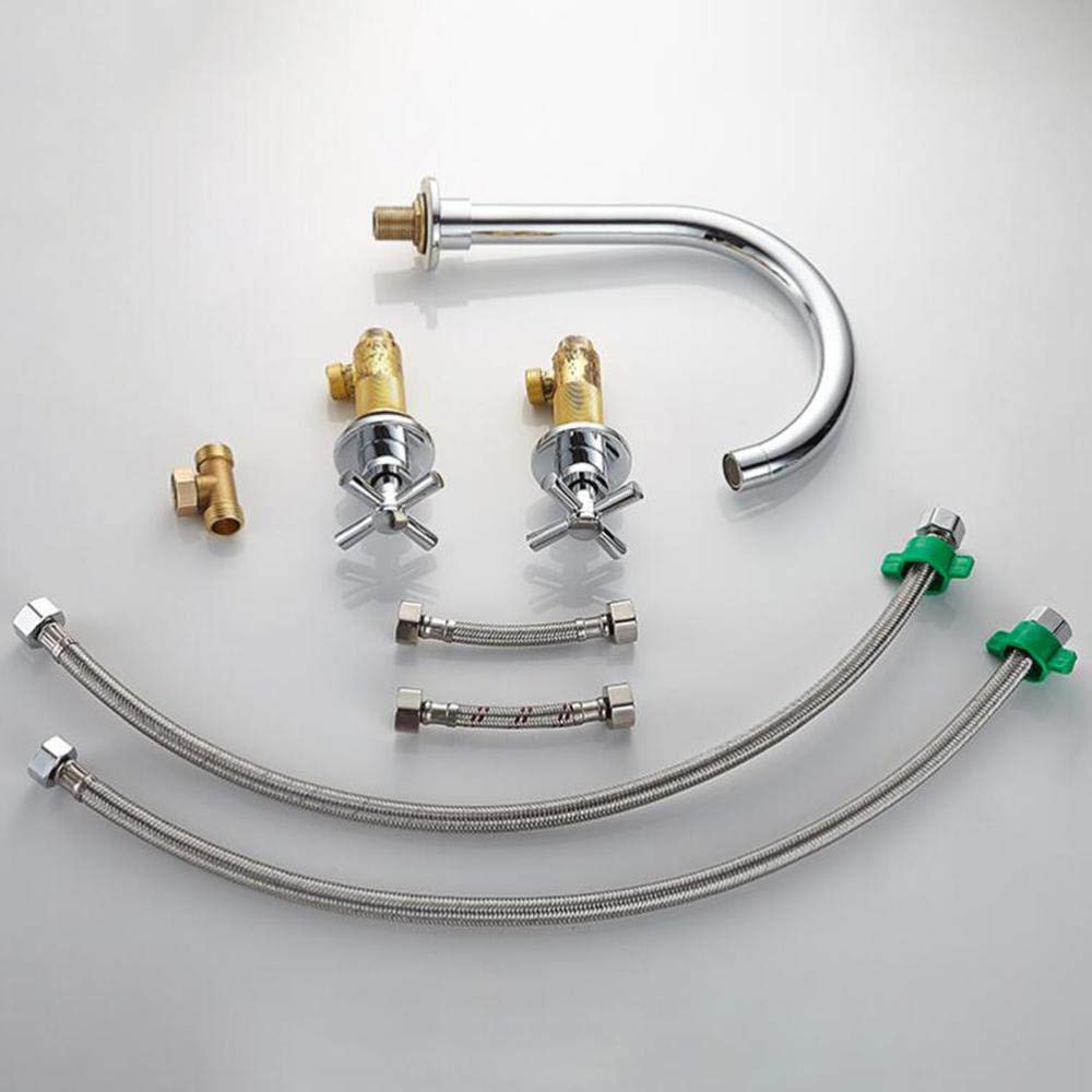 Rubinetto Bagno Lavabo 3 Fori Ottone Doppia Maniglia Miscelatore per Bagno Lavabo Tipo Sdoppiato Caldo e Freddo Rubinetteria Bagno Cromato