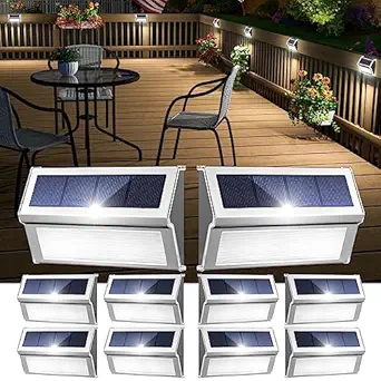 JSOT Solar Garden Lights for Outside 9 LED - 10Pack Solar Deck Lights Outdoor Waterproof for Yard Decor, Stainless Steel Solar Landscape Pool Fence Stairs Step Wall Lighting