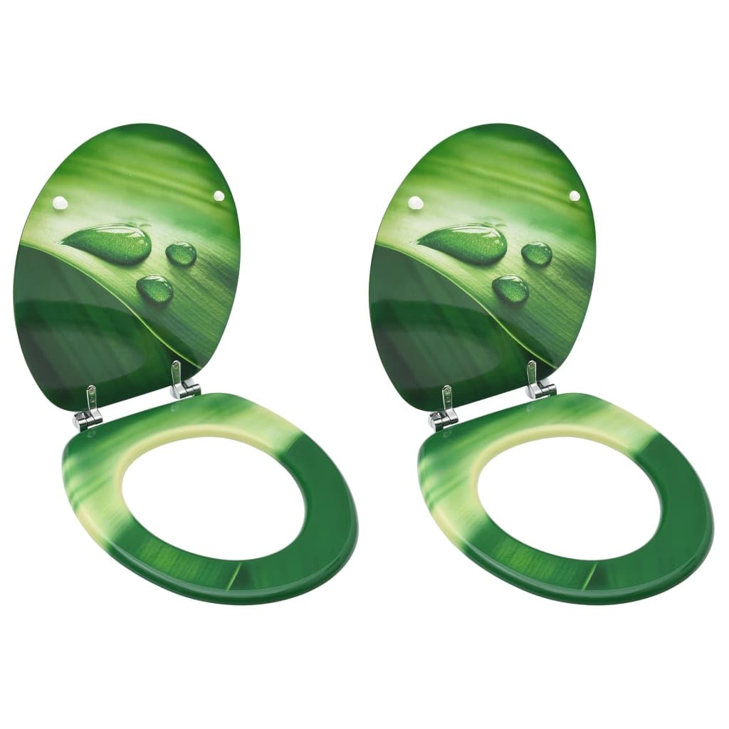 Set di 2 sedili anteriori WC con coperchi in MDF verde gocce d'acqua 02_0002975