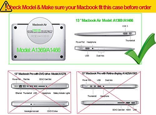 Compatible with Old MacBook Air 13 inch Case Black Marble A1466 A1369 (2010-2017), 4 in 1 Bundle Exquisite Finish Plastic Hard Shell Keyboard Cover Set