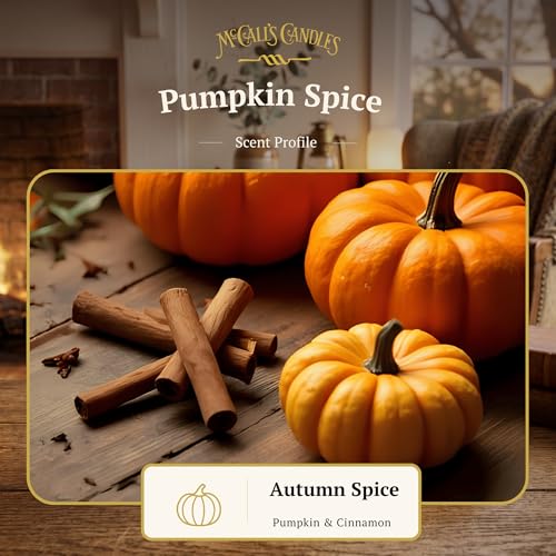 Image of McCall's Candles | Pumpkin Spice | 16 oz Two-Wick Scented Candle | USA-Poured | Vintage Rustic Jar with Carrying Handle | Nutmeg, Cinnamon & Clove Fall Fragrance
