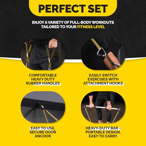 Long Resistance Bands for Working Out - Pull Up Assistance Bands Resistance Bands with Handles, Door Anchor - Stretch Bands for Exercise Bands Resistance Bands Set (Green Set with Bar)
