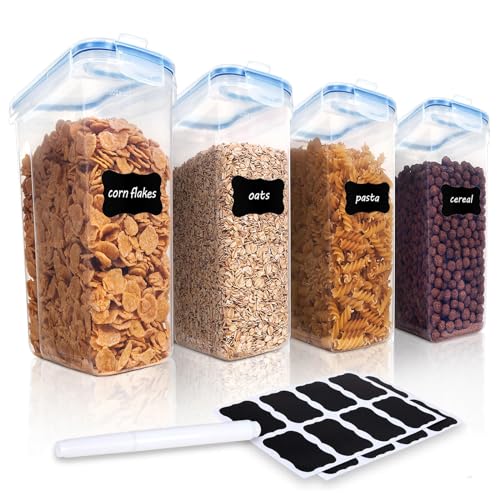 4 Pcs Storage Jars with Lid, 2.5 L, Transparent, Airtight, Food Storage Containers, BPA-Free Plastic Cereal Storage Box, Kitchen Storage Box, for Noodles Flour Cereal Rice Sugar Tea Coffee Beans(White