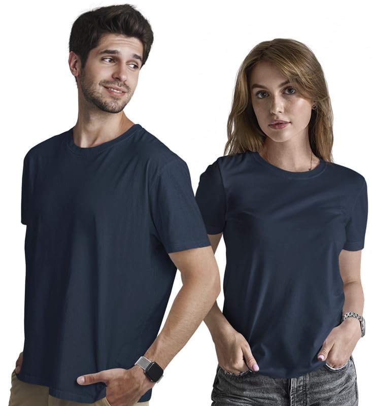 Image of INDISSH Couple T Shirt for Men and Women| Anniversary | Mens & Women Cotton Printed Tshirt| Husband Wife Valentine Tshirt Gift | Solid Plain Tshirt